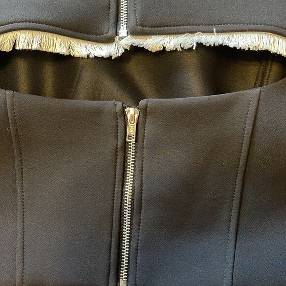 ASOS Black Scuba Crop Top With White Fringe Detail Zip Keyhole Back Size 12 - Picture 10 of 11